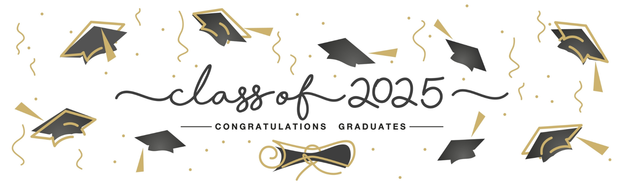 Class of 2025  Congratulations Graduates Graduation Caps and diploma in back and gold   gold celebration images