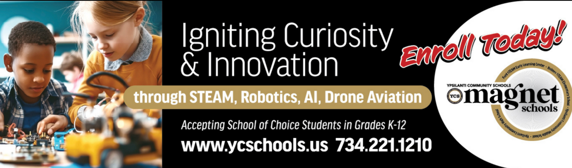 Images of parent and child studying  Enroll Today! YC2S YPSI Connec ted, Your Partner in Homeschool Solutions  Join us and become part of our online community accepting school fo choice students Grades K-8  www.ycschools.us  734.221.1210