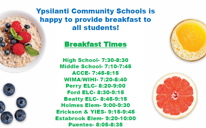 Wake Up to a great Breakfast Ypsilanti Community Schools is happy to provide breakfast to all students