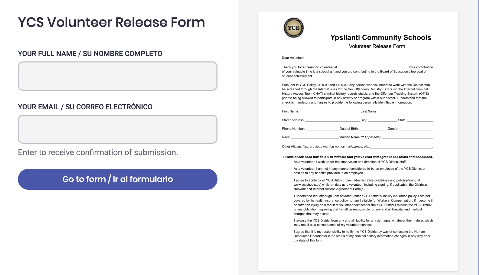 Volunteer Release Form